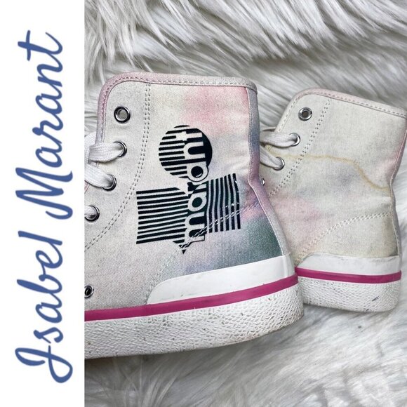 ISABEL MARANT BENKEEN Tie Dye Canvas High Top Sneakers, Size 38 - Picture 14 of 14